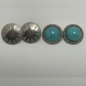 Southwest Style Clip-On Earrings - 1 pair silver tone and 1 pair turquoise tone
